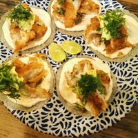 Starter, crumbed wild mushroom, with a cream sauce on a tortila at Los Loosers in Mexico City
