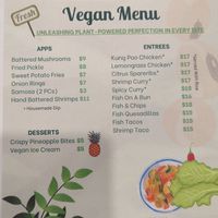 Vegan menu at Sea Snap in Barrie