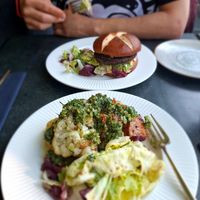 Vegan burger and cauliflower dish at Samsara in Cluj-napoca