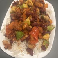 Vegan chilli with avocado and cashew cream  at Samsara in Cluj-napoca