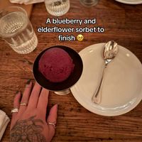 Blueberry elderflower sorbet  at Savio Volpe in Vancouver