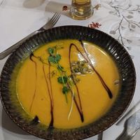 Pumpkin soup at Piwnica pod Kominkiem in Krakow