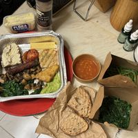 Breakfast + veg sides (spinach and green beans - not included in the breakfast, I ordered them as extra)  at Lydia Brasserie in North London