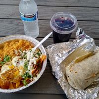 Chilaquiles, burrito, jamaica at Mucho Corazon Taquería in Kent