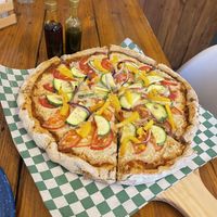 Vegan pizza with vegan cheese   at Casa Ceiba  in San Luis Potosi