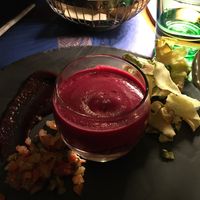 Beetroot Tartare with zucchini chips and tomato salsa (4200 Ft) Extra sourdough bread (1200 Ft)  at Strudel House Budapest - Első Pesti Rétesház in Budapest