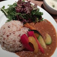 The curry dinner set (drink not pictured) at Vegan Eat Tokyo in Tokyo