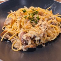 Mushroom onion pasta at Vegan Eat Tokyo in Tokyo