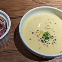 side dish and soup of the day. Coleslaw/Corn soup at Vegan Eat Tokyo in Tokyo
