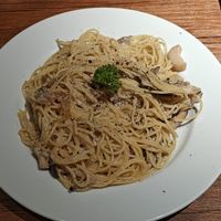 Pasta with mushroom and cashew nuts at Vegan Eat Tokyo in Tokyo