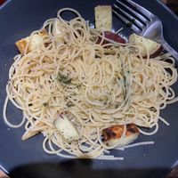 Anglii e olio with Japanese sweet potatoes   at Vegan Eat Tokyo in Tokyo