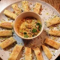 Potato dumplings and curry at Pyraland in Poznan