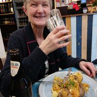 Baked potato covered in curry at Pyraland in Poznan