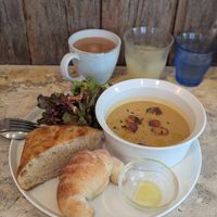 Soup of the day with Focaccia and salad at Alaska Zwei in Tokyo