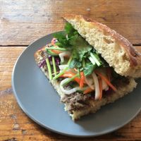 Home made bread with mushroom paste and flesh vegetable. Asian taste! at Alaska Zwei in Tokyo