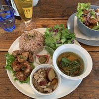 Soy meat , salad and brown rice at Alaska Zwei in Tokyo