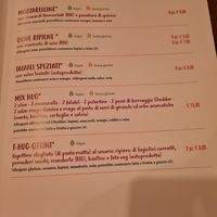 Menu at Altrove in Monza