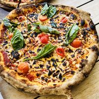 Margarita pizza with vegan cheese   at Boundary Island Brewery in Erskine