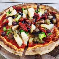 Vego Pizza (with optional added vegan cheese) at Boundary Island Brewery in Erskine