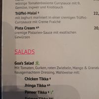 Menu at Goa in Hamburg