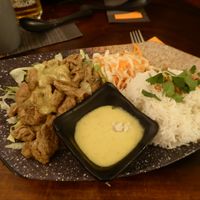 Rice with vegan protein at Pho Diem Xuan in Brussels