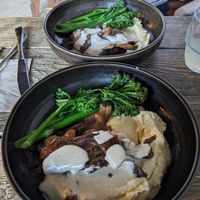 Oyster steak with creamy mash at The Kitchen @ Brixton Yoga in Leamington Spa