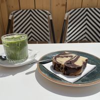 Iced matcha and vegan marble cake  at Man Versus Machine Coffee Roasters  in Munich