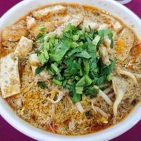 Laksa kolo mee, superlicious highly recommend at Gandhara Vegetarian Restaurant in Kuching