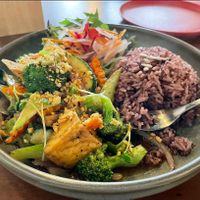 Lunch special black pepper tofu rice. at Khu Khu CBD in Auckland