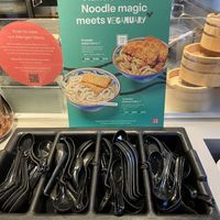 Veganuary signs everywhere even in mid Feb  at Marugame Udon - Kensington Arcade in West London