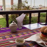Falafel with mustard sauce and lentil burger (both adapted vegan)  at Otra Cosa in Huanchaco