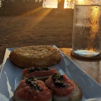 Spanish Omelette (200PHP | 3.6$) comes with extra tasty bruschetta at Belle's Beach Bar in San Juan