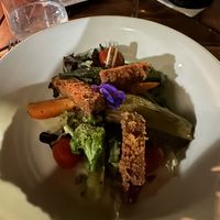 Adapted Halloumi Salad (switched to fried Tofu Sticks) with roasted veggies and vegan fruity dressing.  at Mzee Husa Restaurant - Zanziblue in Zanzibar