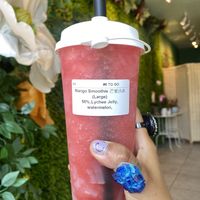 Watermelon Slushie w/Fresh Fruit and Vegan Friendly Lychee 😛💕 Awesome Service. Highly Recommend!  at Tea O'clock in San Leandro