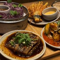 Eggplant, cucumbers, mushrooms and shiitake dumplings  at Home of Dumplings in Berlin