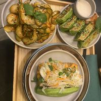 Cucumber salad, veggie dumplings and bang bao with Tofu   at Home of Dumplings in Berlin