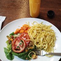 Basic meal for lunch, healthy and tasty  & fresh OJ along at Grao & Pronto Comida Saudável in Florianopolis