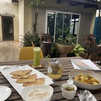 Parantha, vegan raita, chickpea tofu  at Suananda Vegetarian Garden in Bangkok