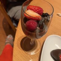 Vegan chocolate mousse with fruit topping  at Aqua in Guam