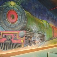 Railway themed decor. at NBK Refreshment Room in Kozhikode