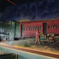 Railway themed decor. at NBK Refreshment Room in Kozhikode