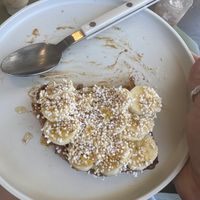 Half of an almond butter toast  at Cafe Regina in Mexico City