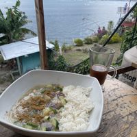 Dashi bowl 40Q and homemade ginger ale 20Q - fiery potent ginger flavour, so tasty  at Teriyaki   in San Pedro La Laguna