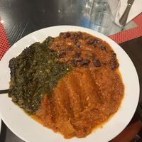 Spinach, aubergine and kidney bean curries  at Ariana 2 in North West London