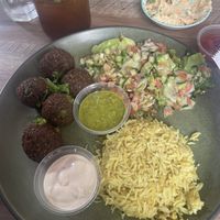 Falafel platter and the best iced tea (cinnamon mint)  at Pita House in Tarrytown