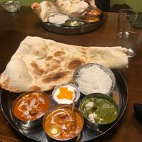 Lunch menu - 3 vegetable curries, with naan and rice refills and drink 1050JPY at Namaste Shokudou in Matsuyama
