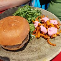Main / Tex gourmet vurger with sweet potato fries at Secrets Chueca in Madrid