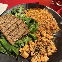 Spicy tofu and golden ricee  at Secrets Chueca in Madrid