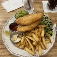 Fish and chips with mushy peas  at Cafe Zi - 梔子 in Kowloon