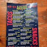 Circled what we ordered - Menu December 25 at Antojitos in Glasgow